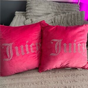 Juicy Couture Fuchsia Velvet Pillows with Rhinestone Logo